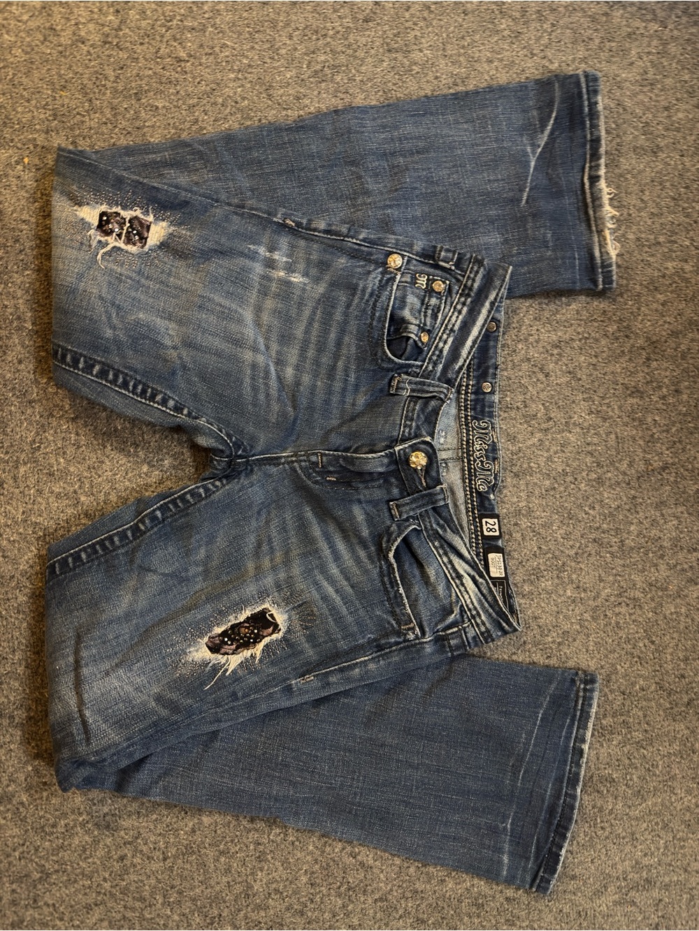Miss Me Bootcut Sparkle Bling Lace Distressed Jeans Size 28